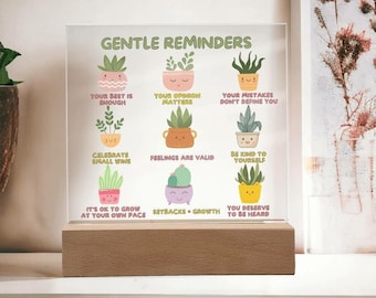 Gentle Reminders Acrylic Plaque Mental health Art Self love reminders Self compassion Daily Motivation Therapist Decor