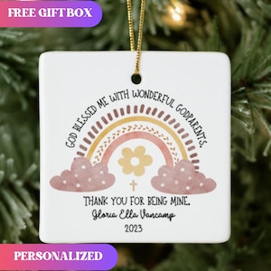 Personalised Godparents Gift Godmother Thank you gift Boho Ornaments Christening gifts Baptism gifts Customized Godfather Proposal Gift