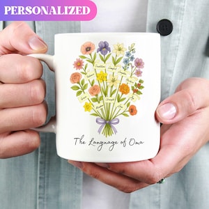 The Language of Oma mug, personalized flower gift for oma, custom grandchildren names mug, Mother’s Day German grandmother mug,birthday gift