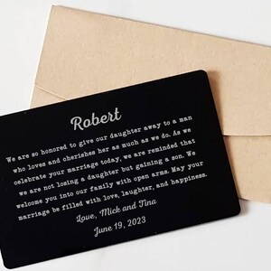 Future Son In law gift on Wedding Day Wallet Insert Card, Personalized Gift to son in law from mother of the bride, father of the bride