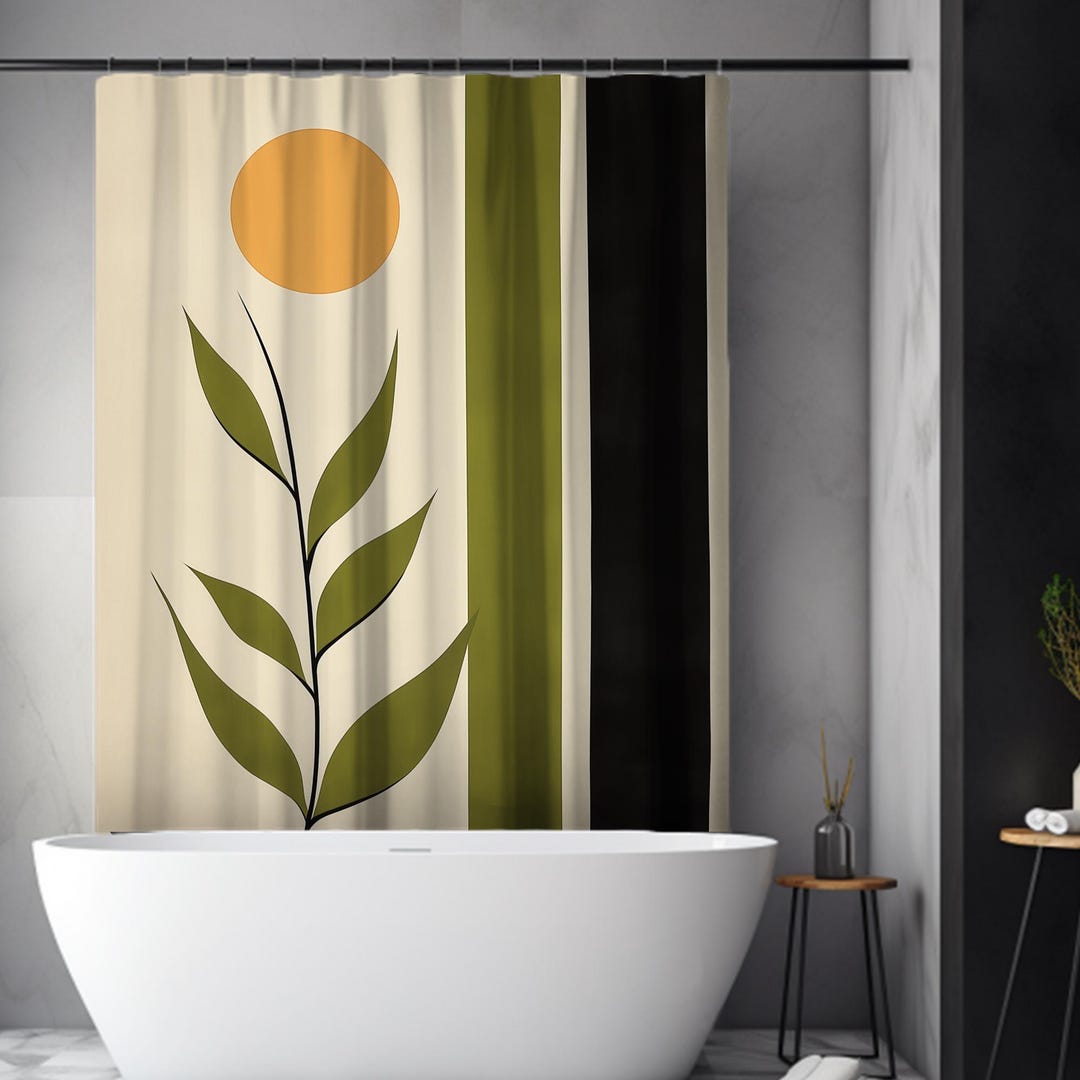Japandi Art Decor, Boho Shower Curtain 71x74 ,modern Minimalist