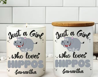 Personalized Hippos Candle, Custom Just a Girl Who Loves Hippos Candle, Hippo Lover Gift, Hippos Home Decor, Hippopotamus Gift, Hippo Candle