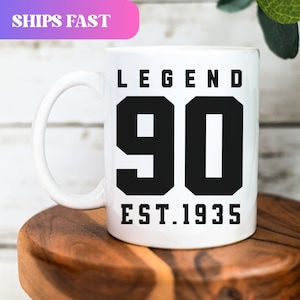 90th Birthday coffee Mug, Est. 1935 Drinkware, Ninetieth Birthday Cup, Gift for grandpa, Gift from daughter to dad, Birthday gift for mom