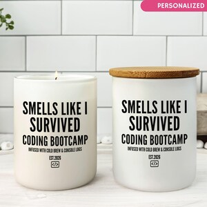 Coding bootcamp graduation candle gift for developer graduate new software engineer graduation gift coding student gift tech grad gift