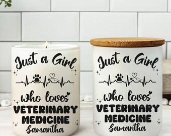 Personalized Veterinarian Candle, Custom Just a Girl Who Loves Veterinary Medicine Candle, Veterinarian candle, Veterinarian gift from pet