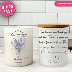 Mother of the Bride gifts from Daughter Custom Mother of the bride Candle Personalized Sentimental Gift From bride to Mom on wedding day