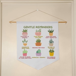 Gentle Reminders Wall Pennant Mental health Wall art Self love reminder Self compassion Daily Motivation Therapist Counselor Office Decor