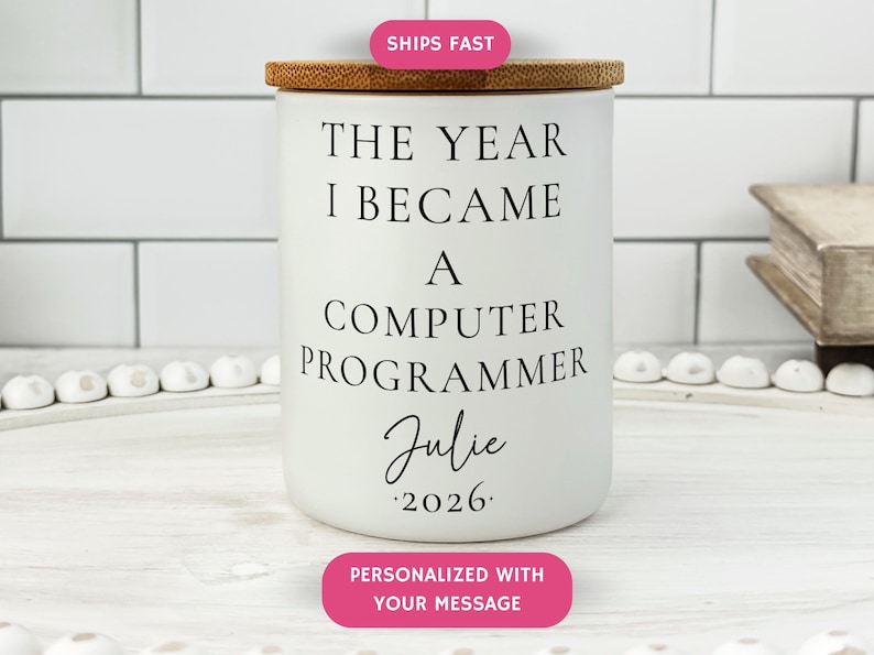 Computer Programmer Gift, Programmer Keepsake, New Job Gift, Personalized Programmer Jar, Techie Gift Idea, Office Desk Decor