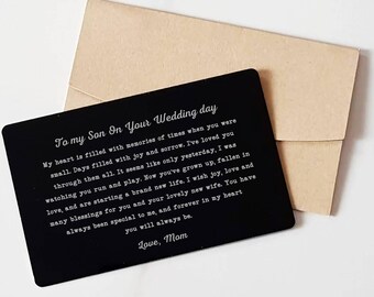Insert De Carte Pour Portefeuille Gravé "Fils" - Cadeau De Mariage De La Maman - Argenté - Neuf