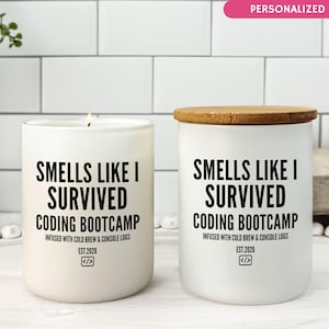 Coding bootcamp graduation candle gift for developer graduate new software engineer graduation gift coding student gift tech grad gift