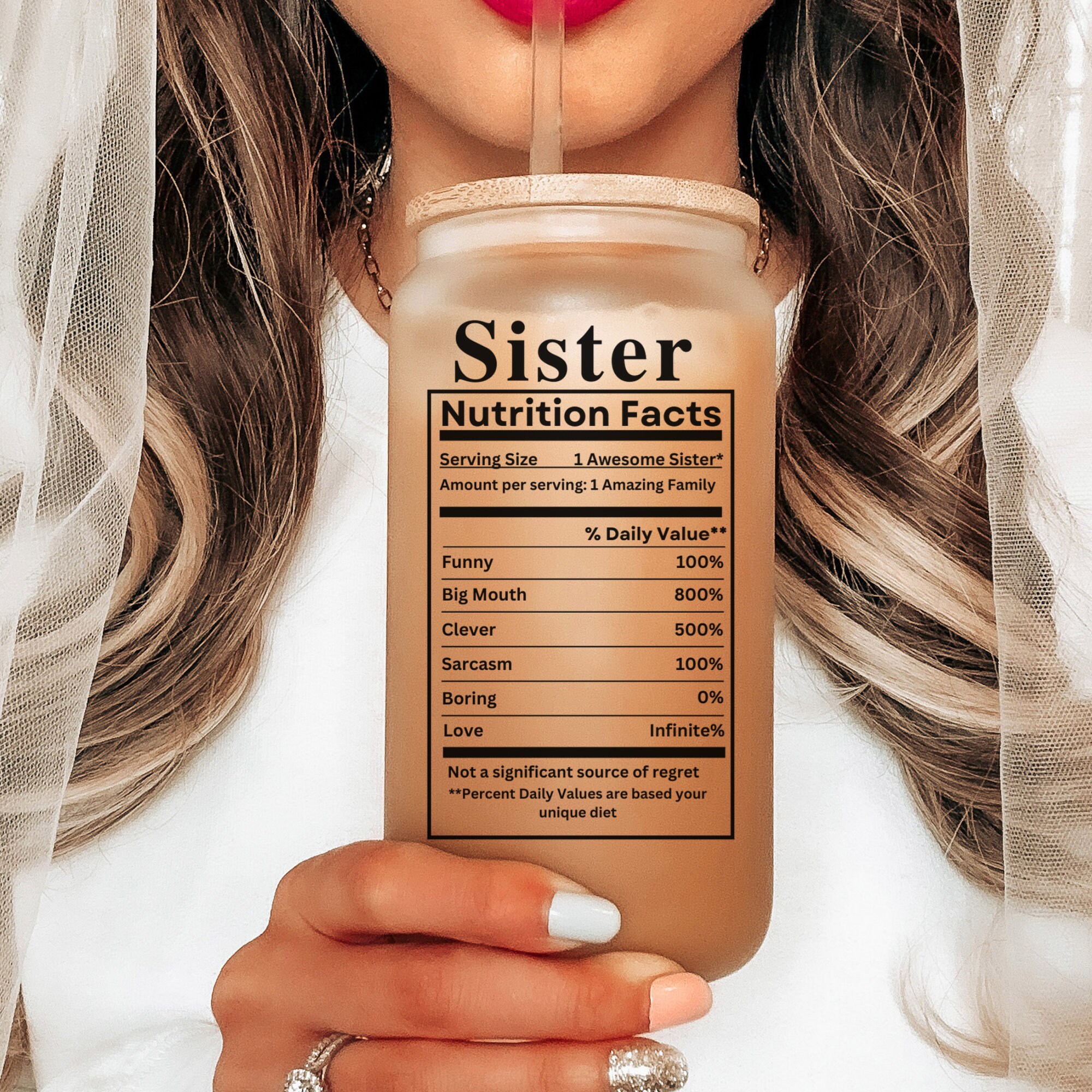Funny Sister Life Iced Coffee Cup Personalized Gift for Sister Frosted ...