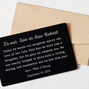 Cadeau du futur gendre le jour du mariage, carte d'insertion dans le portefeuille, cadeau personnalisé au gendre de la mère de la mariée, du père de la mariée