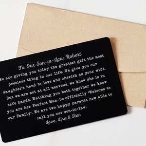 Groom Gift To my Son in law On his Wedding Day Wallet Insert Card Personalized Son in law wedding gift on wedding day from in law to groom
