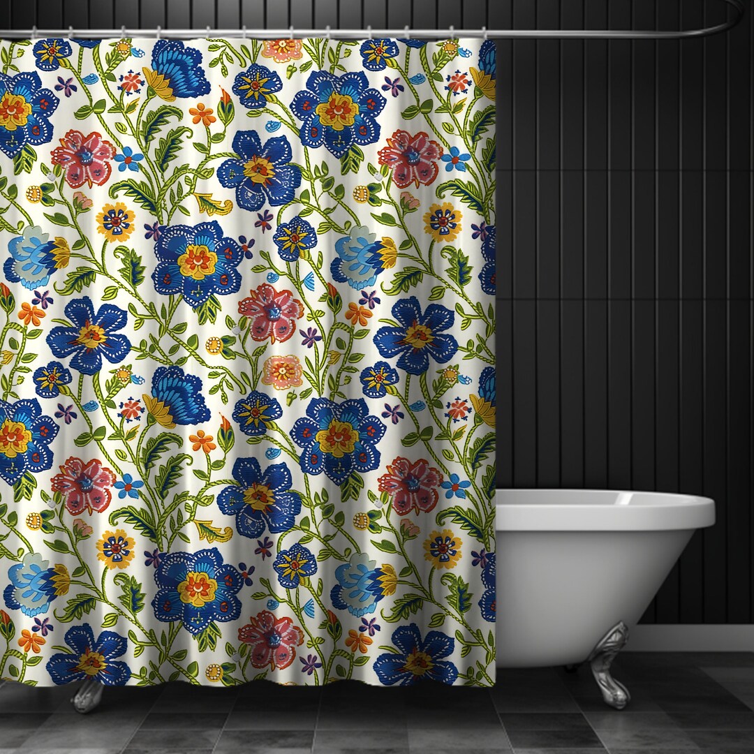 French Chic Shower Curtain Floral Pattern Bathroom Decor French