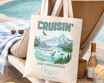 Bolso de lona personalizado para crucero de jubilación en Alaska, regalo personalizado para celebrar la jubilación en un crucero, bolso de playa para vacaciones en glaciares, bolso de aventura.