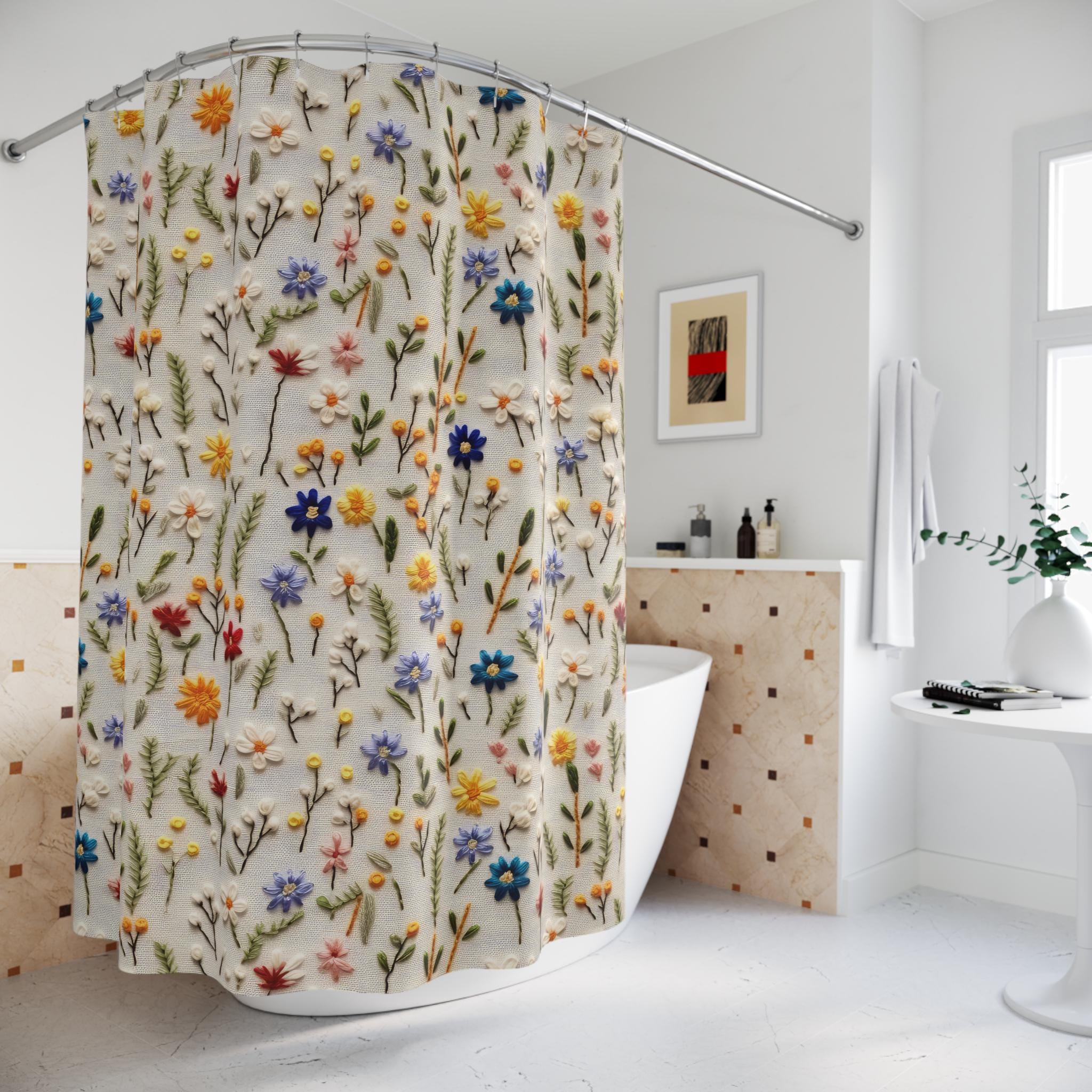 Discover Wildflower Shower Curtain, Floral Bathroom Decor, Flowers Curtain