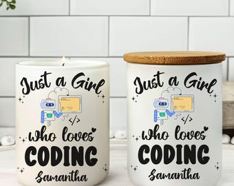 Personalized Coder Candle, Custom Just a Girl Who Loves Coding Candle, Programmer Candle, Software Engineer Gift, Coder gift
