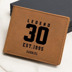 30. Geburtstags-Männerbrieftasche, personalisierte Lederbrieftasche, Geburtstagsgeschenk für Ihn, Benutzerdefinierte Brieftasche, Geschenke für Ehemann, Est 1995 Einzigartiges Geschenk