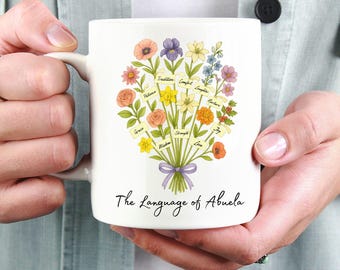 The Language of Abuela mug, Spanish grandma personalized gift, flower mug for abuela, custom mug from grandchildren for Abuela for Birthday