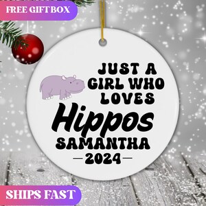 Personalized Hippos Ornament, Custom Just a Girl Who Loves Hippos Ornament, Zoo Animal Holiday Ornament, Hippos Lover Gift Xmas Ornament