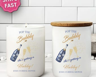 Pop the Bubbly Bridal Shower Candle Favor Personalized Soy Candle Custom Wedding Shower Party Favors Toile Bridal brunch bulk gift for guest