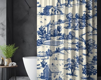 Toile de jouy Shower Curtain French Provencal pattern printed Bath Decor New Home decor Classic French Blue Pastoral Elegant Bath Decor