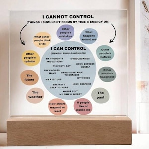 Cosas que puedo controlar Decoración acrílica Lo que puedo controlar Ansiedad Luz LED Decoración de habitación consciente Decoración de oficina de psicólogo escolar Letrero de consejero