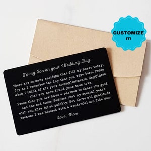 Geschenk für Sohn am Hochzeitstag Brieftasche Insert Card, personalisiertes Geschenk für Sohn am Hochzeitstag von Mama oder Papa oder Großeltern, Geschenk für den Neffen