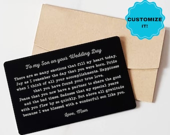 Gift for Son On his Wedding Day Wallet Insert Card, Personalized Gift to Son on wedding day from mom or dad or grandparent, Gift for Nephew