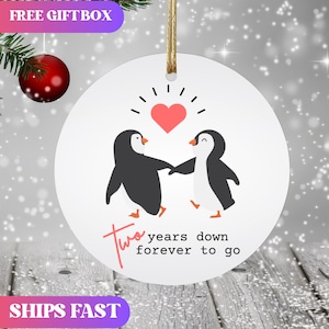 Cotton Anniversary Ornament Penguin Pair Second Wedding Anniversary Ornament 2nd Anniversary gift for him Custom 2 year wedding anniversary