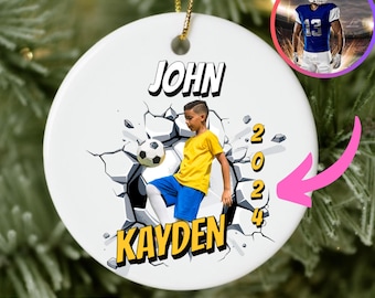 Custom Photo Soccer Ornament with name Boys Soccer team gift Girls Soccer sports Team Ornament Personalized Soccer Player Christmas Gift