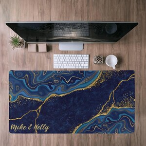 Personalized Grey Marble Decor Mouse Pad Faux Blue Stone Home Office ...