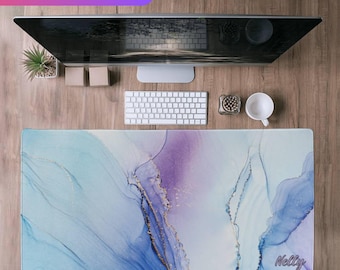 Personalized Blue Marble decor mouse pad Faux Blue stone Home office Deskpad Custom Pink office Computer keyboard Mat faux Blue marble mat