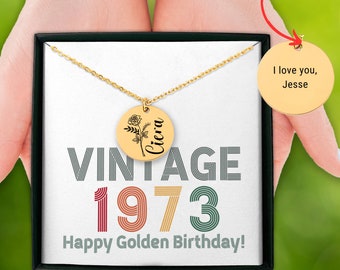 50th Birthday Birth Flower Necklace Personalisiert Vintage 1973 Birth Month Flower Schmuck Born in 1973 Anhänger Birthflower Retro Vintage Bday