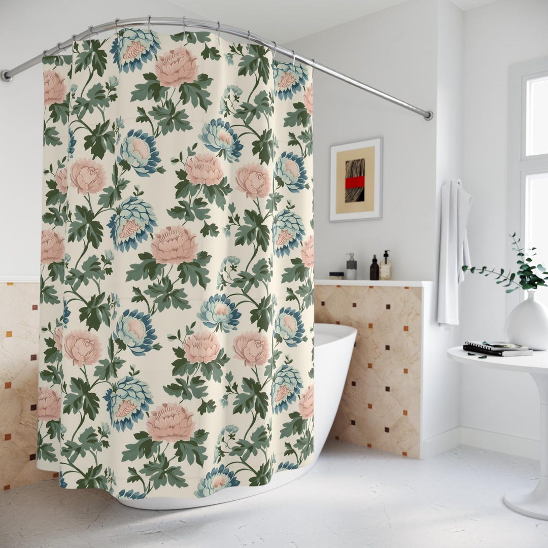 Granny Chic Long Shower Curtain Floral Pastel Shower Curtain Provencal granny-chic-long-shower-curtain-floral-pastel-shower-curtain-provencal
