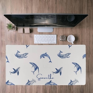 Personalized Whale Shark Desk mat Under the Sea XXL deskpad Ocean life Aesthetic Custom desk pad xl mouse pad Blue extra large Whale Decor