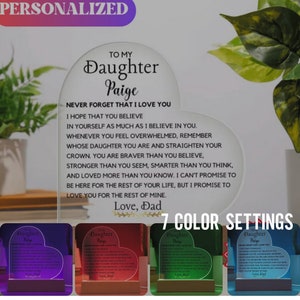 Personalisierter Brief an meine Tochter von Mama Acryl Plaque Weg Andenken LED Licht Schild Geschenk für Tochter Individuelles Geschenk von Papa