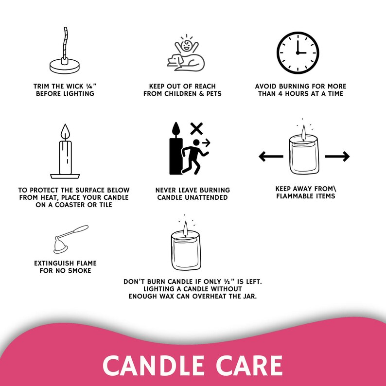 Candle Care Instruction Card, Safety Tips for Burning Candles, Candle Safety Guide, Perfect for Candle Lovers, Candle Safety Label