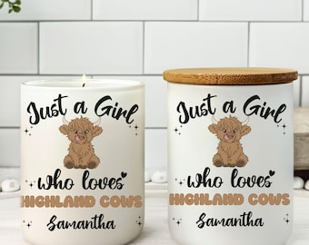 Personalized Highland Cows Candle, Custom Just a Girl Who Loves Highland Cows Candle, Highland Cow gift, Highland Cows Lover Gift, Cow Home
