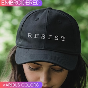 Resist Embroidered Hat, Subtle Anti Trump Dad Cap, Anti Maga Mens Cap, Adjustable hat, FDT Black hat, Progressive Liberal Resist cap