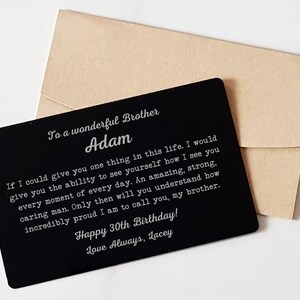 Regalo de cumpleaños personalizado para hermano, tarjeta de inserción de billetera de metal, tarjeta de billetera grabada para mejor hermano, regalo de cumpleaños personalizado de hermana a hermano mayor