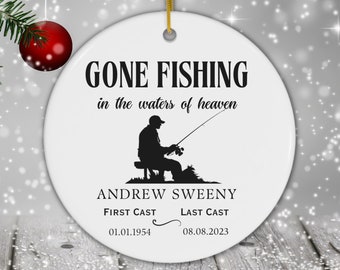 Custom Fishing in Heaven Memorial Ornament Personalized Remembrance Ornament Fisherman Memorial Sympathy Bereavement Gift Condolence Gift