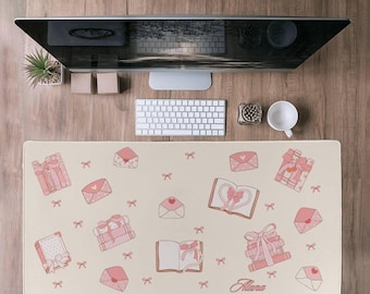 Personalized Bookish Coquette Desk Mat Pink Bow Aesthetic Desk Pad Y2K Coquette Room Decor cute Deskmat for teenage girl Kawaii Desk mat
