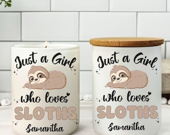 Personalized Sloth Candle, Custom Just a Girl Who Loves Sloths Candle, Sloth Lover Gift, Sloth Home Decor, Sloth Gift for Her