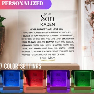 To my Son Personalized Acrylic Plaque Gift for son from Mom You are Braver than you believe Birthday gift from dad Custom LED lighted plaque