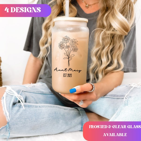 Custom Aunt Iced Coffee Cup Pregnancy announcement New Auntie Frosted Tumblers Bae Tumbler & straw Camp soon to be auntie gift Future Aunt