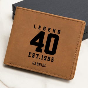 40. Geburtstag Herren Brieftasche, personalisierte Leder Brieftasche, Geburtstagsgeschenk für Ihn, Benutzerdefinierte Brieftasche, Geschenke für Ehemann, Est 1985 Einzigartiges Geschenk