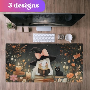 Ghost book reader mousepad Pink bow Ghost Desk pad Cottagecore Deskpad Coquette desk mat Book lover gift Reading Enthusiast Extra Large Mat
