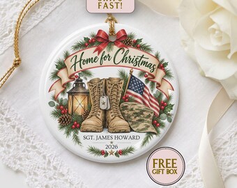 Personalized Army Homecoming Ornament, Home for Christmas Soldier Gift, Military Christmas Ornament, Army Deployment Keepsake