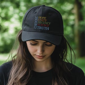 Choose Hope Unity Decency Science And Truth Embroidered Hat, Election 2024 Dad Cap, Election 2024 Mens Cap Fitted Hat Adjustable Black hat